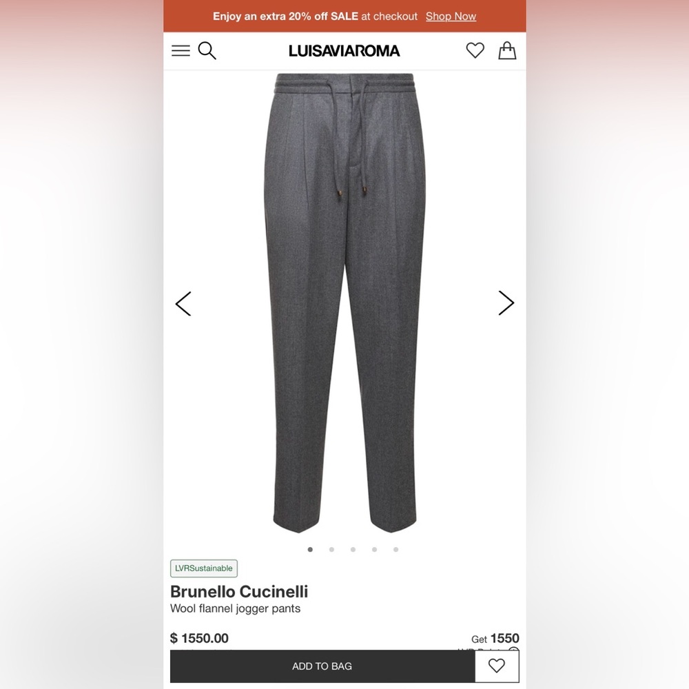 Brunello Cucinelli Charcoal Gray Wool Flannel Drawstring Trousers